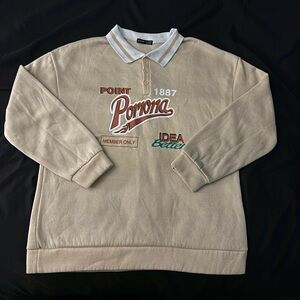 Beige Men's Sweater with Graphic Design